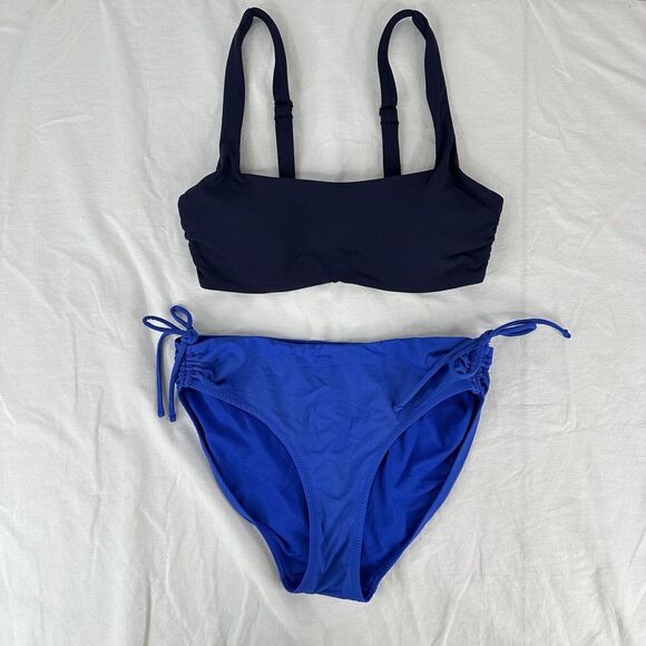 Athleta Other - Athleta Square neck bra cup bikini swim 32B/C Top & Small Bottom Blue 2 Tone